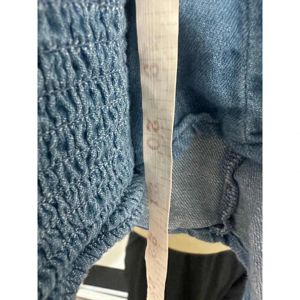 Old Navy Milkmaid Denim Chambray Puff Sleeve Square Neck Button Front Top 3X